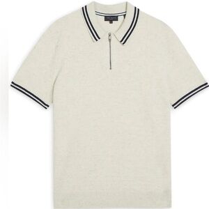 Ted Baker Mahani Textured T Knit Beige Zippered Short Sleeve Polo. Size XXL/6